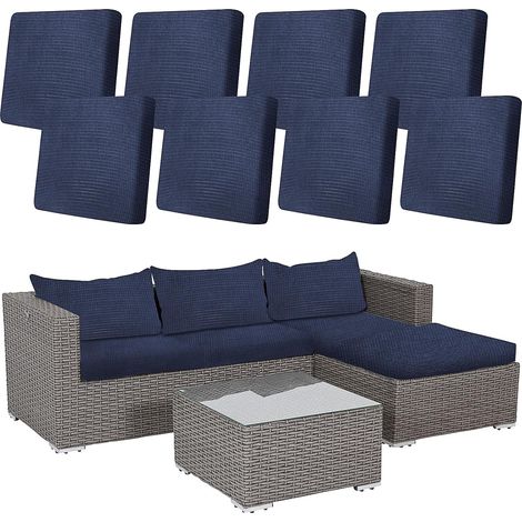 Lot de 8 housses d’assise canapé extensibles, déperlantes, bleu marine (1/5)