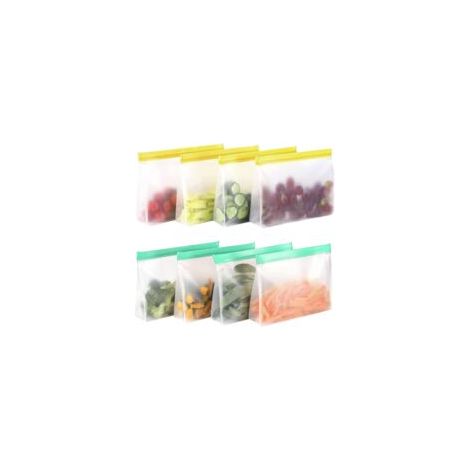 Houhence – Juego de 8 bolsas de silicona reutilizables – PEVA sin PVC ni BPA – A prueba de fugas para alimentos, congelación, almacenamiento de verduras y snacks – Crezuo (1/4)