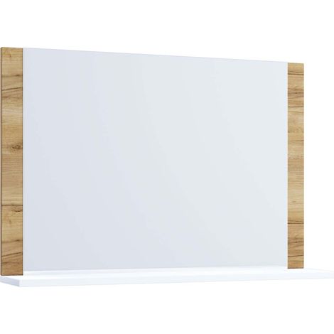 VCB10 Maxi Armoire de toilette murale avec miroir avec 1 tablette de rangement, imitation chêne miel, blanc.