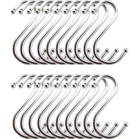 Crochets S en acier inoxydable – Lot de 20 – Antirouille et robustes – Pour suspendre casseroles et outils de jardinage