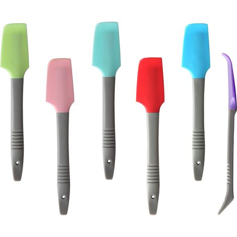 Mini-spatules en silicone, spatules courbes, spatules pour bocaux de cuisine, cuillères à conserves, ensemble de 6 pièces