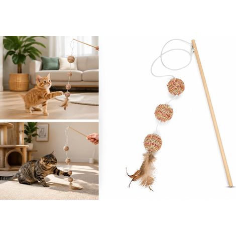 Jouet Chat - Canne à pêche Brune - Brun - 30,5 x 3,2 x 60 cm (1/2)