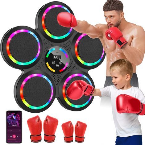 Machine de Boxe Musicale, 2025 Nouvelle LED Boxe Mural Musique avec Gants de Boxe, Mode Bluetooth, 9 Modes de Vitesse et d'entraînement, Mode de Comptage, Music Boxing Machine pour Adultes et Enfants (1/5)