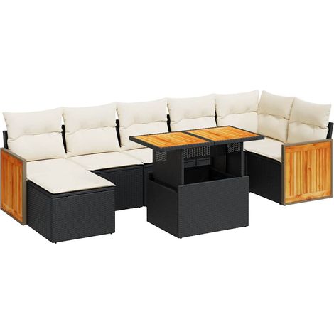 Set sofás jardín y cojines 8 pzas ratán sintético acacia negro vidaXL (1/5)