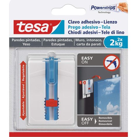 Tesa Chiodi Adesivi per Carta da Parati e Intonaco – Reglabile Orizzontale/Vertticale – Autoadesivo – Quadri e Telai – 2 kg per Chiodo – Rimovibile senza Tracce (1/5)