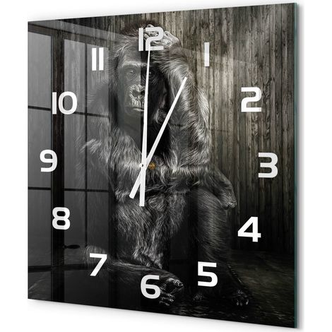 Grande Horloge Murale Carrée Originale en Verre Silencieuse Design Moderne Salon Gorille 60x60 cm (1/5)