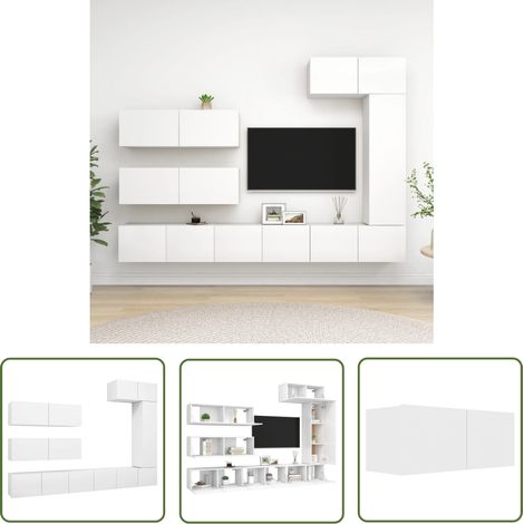 The Living Store 7-tlg. TV-Schrank-Set Weiß Holzwerkstoff - TV-Schrank - Hängender TV-Schrank - Wohnzimmermöbel - Fernsehtisch - Regal (1/5)