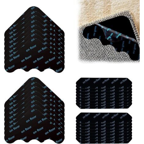 BUNTHAUS 32 Pièces Anti Dérapant Tapis, Sous Tapis Antidérapant Double Face Autocollants, Lavable et Réutilisable Tapis Antidérapant, Antiderapant Coins Tapi, Forme Triangles et Bandes Rug Grippers (1 (1/5)