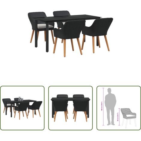 vidaXL Gartentisch - Garten Essgruppe mit Kissen 5 pcs Schwarz Poly-Rattan (1/5)