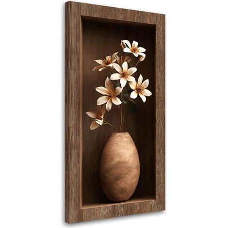 Tableau déco Fleurs dans un renfoncement en bois brun 3D 50x100 (1/4)