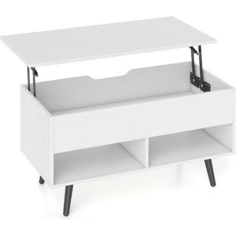 Table basse relevable avec plateau réglable 60cm coffre de rangement 2 niches pieds en métal pour salon blanc (1/5)