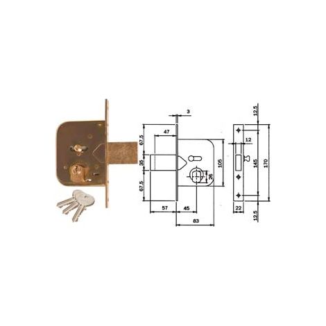 SERRATURA DA INFILARE PER CANCELLI CATEN. PROL. E SCR. CON NOTTOL. 604- - mm.45 (604451) - 2 pezzi ISEO
