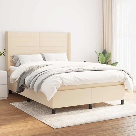 Cama box spring con colchón tela color crema 140x200 cm (1/5)