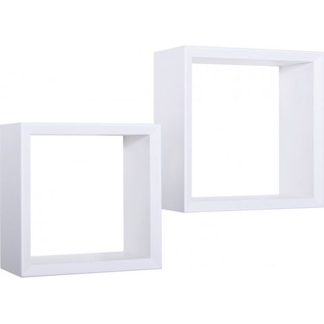 Juego de 2 de pared, cubos decorativos, estantes cúbicos, cubos de almacenamiento, blancos, 35x35 cm p15,5 cm y 30x30 cm p15,5 cm - Ginevra (1/3)
