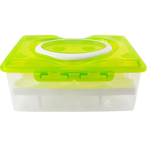 Boîte à œufs à deux étages -pour 24 œufs- Boîte de haute qualité, poignée de transport, support à œufs pour réfrigérateur, couvercle clip, Vert, green (1/5)
