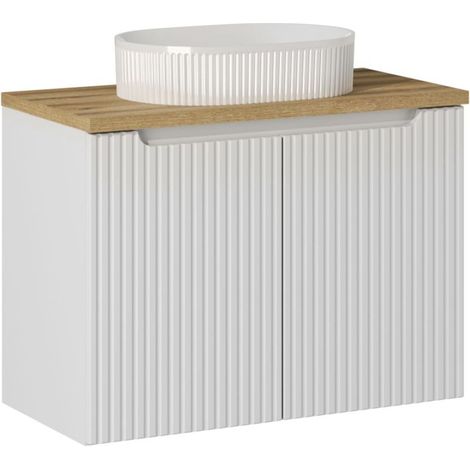 Waschtisch 80cm Riva, Weiß und Holzoptik