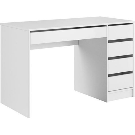 Mirjan24 – Bureau droit blanc brillant 120x55cm avec 5 tiroirs modulables – Résistant à l'humidité et aux rayures – Design moderne