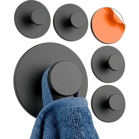 Lot de 6 Patère Murale en Acier Inoxydable Auto-adhésifs, Fixation Solide Jusqu'à 5 kg par Crochet, Crochets Ronds Polyvalents sans percer (1/5)