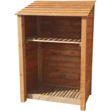 Wooden Log Store, W119xH180cm (Brown finish) With Kindling Shelf