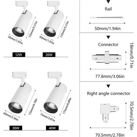 6er Schienensystem Weiß 20W Neutralweiß, LED Komplettset mit Spots, Schienen und Verbindern für Wohn- und Arbeitsbereiche