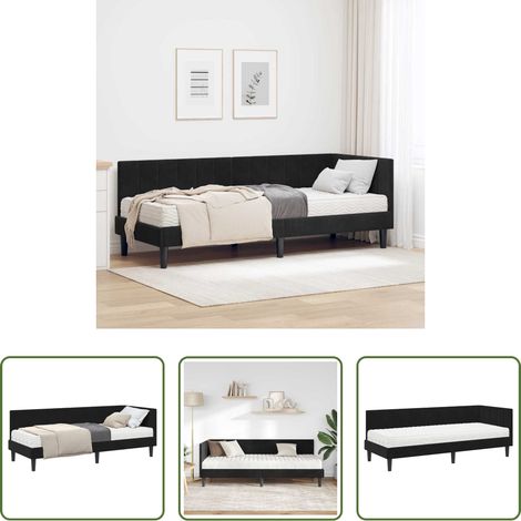 vidaXL Schlafsofa - Eckbettgestell mit Matratze mit Matratze 2 pcs Schwarz Samt (1/5)