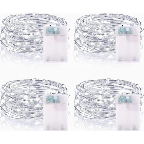 Guirlande Lumineuse LED à Piles 2M 20 LEDs Mini Guirlande LED avec Minuterie Interieur Extérieur Décoration Lumière pour Chambre Noël Mariage Anniversaire Soirée (4 Pièces, Blanc Chaud)