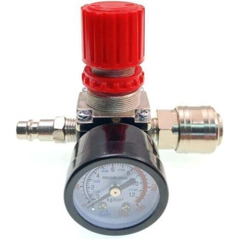 Régulateur de pression pour compresseur d'air 1/4" PT, manomètre 140 psi 12 bar, régulation pneumatique (1/5)
