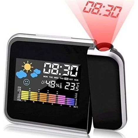 Wecker mit Projektion. LED-Projektionswecker Digitaler Wecker mit Projektion USB-Ladung/LCD-Hintergrundbeleuchtung/180°-Projektion/Temperaturanzeige/Hygrometer/Datum- und Zeitanzeige (1/5)