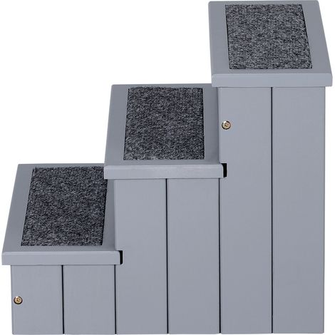 Échelle pour Chiens 3 Marches avec Tapis Antidérapant et Espace de Rangement, 40.5x44.5x38cm, Gris (1/5)