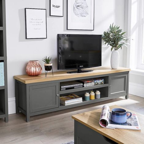 TV Stand Extra Large 180cm 2 Door Television Cabinet Cable Tidy 36mm Oak Top (1/5)
