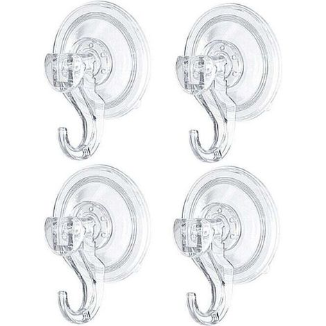 Lot de 4 Crochet Ventouse Mural, Crochet de Salle de Bain Plaque Porte Serviette Couronne Peignoir Manteau Torchon, Ustensile Plastique de Cuisine/Bureau Transparent, Support Puissant Blanc