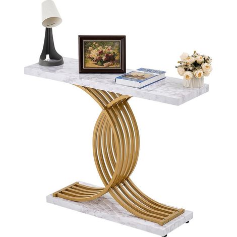 100x30x81 cm Table Console Étroite Meuble d'Entrée et Salon Plateau Effet Marbre Blanc Cadre Acier Robuste (1/5)