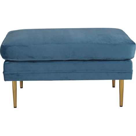 Boom pouf ,repose-pieds  velours bleu, laiton. (1/5)