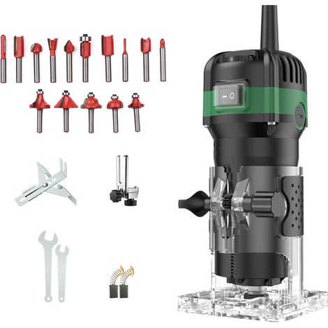 [JAMAIS UTILISÉ]Outil de défonceuse compact de 800 W pour le travail du bois, outil de coupe électrique portatif avec 15 fraises de 6,35 mm (1/4 po) (1/3)