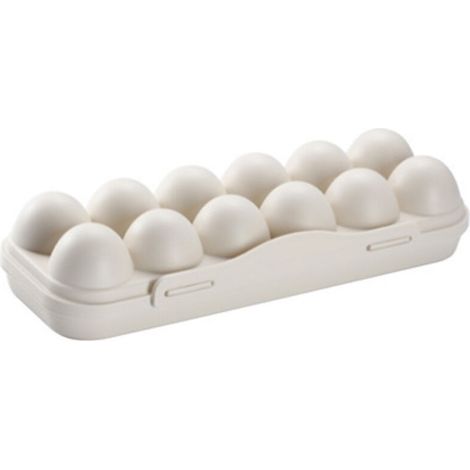 Eierbehälter für den Außenbereich mit großem Fassungsvermögen, aus Kunststoff, für den Kühlschrank, stapelbar, für Camping, Tablett für 12 Eier, beige (1/5)