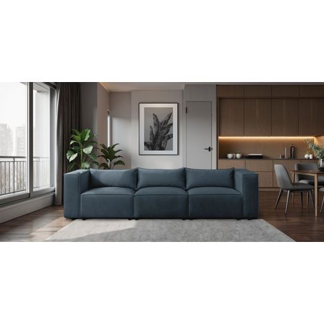 Sofa Designersofa NEVIO 3-Sitzer in Stoff Lincoln Blau