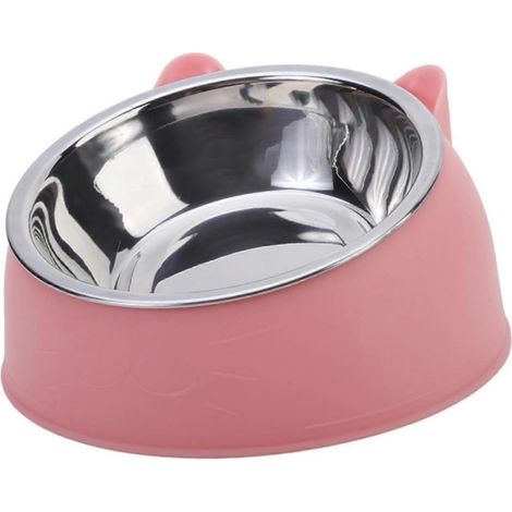Gamelle inclinée pour chat en acier inoxydable surélevée rose facilite la digestion et le nettoyage (1/5)