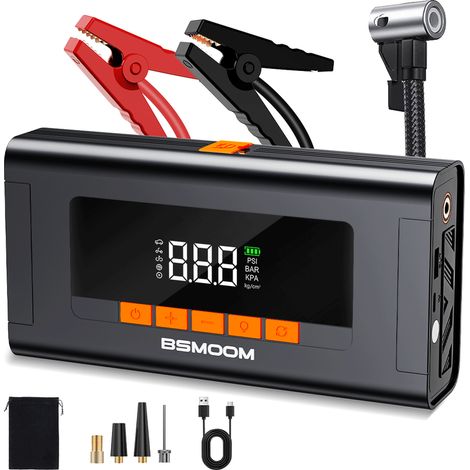 BSMOOM N10 – Chargeur batterie portable 12V, démarreur 9000A (essence 10L/diesel 8L), compresseur 150PSI, écran LCD + LED