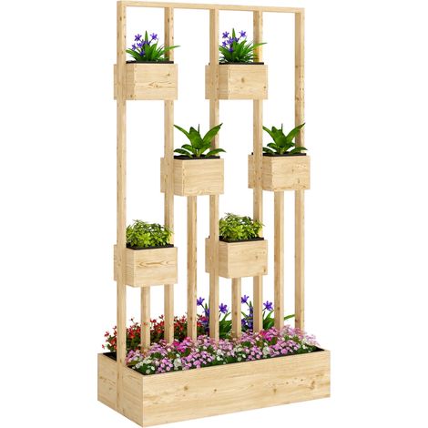 Bac à planter en bois avec treillis et paniers de culture, dimensions 90 × 45 × 170 cm, idéal pour fleurs et plantes grimpantes au jardin