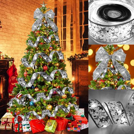 10M Guirlande Lumineuse de No毛l en Ruban avec 100 LED, Arc en Dentelle DIY D茅cor Sapin Vacances, D茅coration de Maison D'arbre de No毛l (Argent) (1/5)