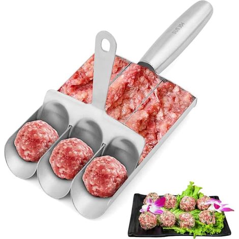 BelleRise - Appareil à boulettes triple antiadhésif en acier inoxydable, pour boulettes de viande, poisson et mini-burgers crevettes (1/5)