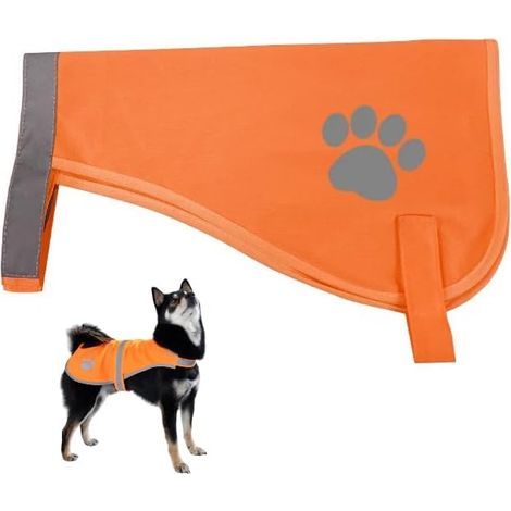 Gilet Réfléchissant pour Chien,Chiens Sécurité Harnais Vestes,Haute Visibilité Vêtements Petit Grands Chiens pour Protéger Votre Animal de Compagnie des Voitures et des Accidents de Chasse(Orange) L (1/5)