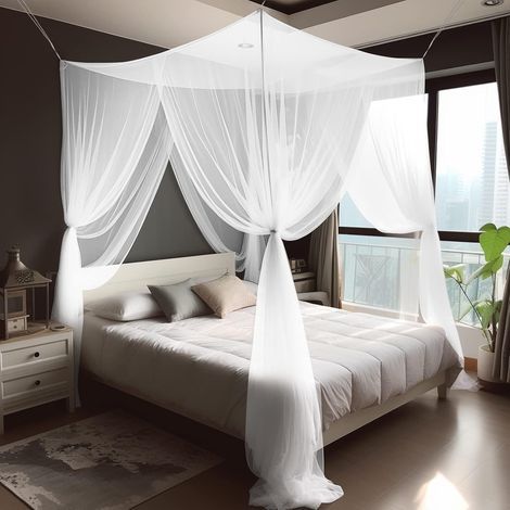Mosquito net for beds, four-door mosquito net, large square mosquito net, effectively blocks mosquitoes, suitable for single and double beds, high-quality mosquito net - 190×210×240 cm (1/5)