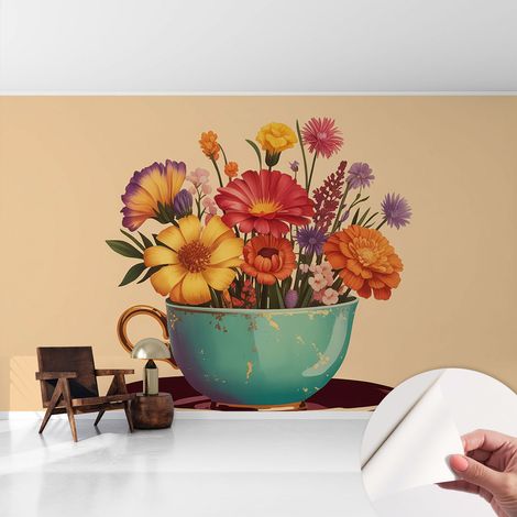 Papier peint autocollant Mural avec colle pour salon et chambre Décoration murale rapide Bouquet coloré 416x254 cm (1/5)