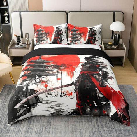 Ensemble de literie 220x240 cm coton motif architecture japonaise Samurai
