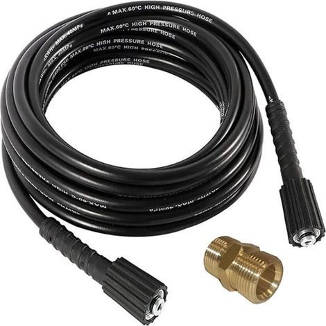 Tuyau de Lavage Haute Pression avec Connecteur M22 Tuyau de Remplacement pour Lavage Haute Pression Compatible avec Karcher Connexion M22-14, avec Adaptateur, 10M (1/5)