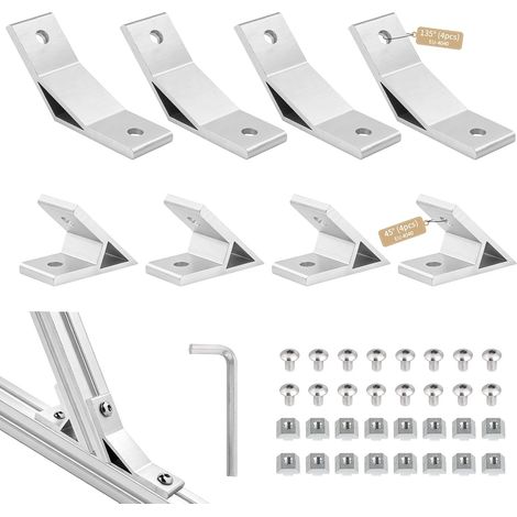 8x Équerre Angle Incliné Profilé Alu 4040 45°+135° avec Vis, Argent (1/5)