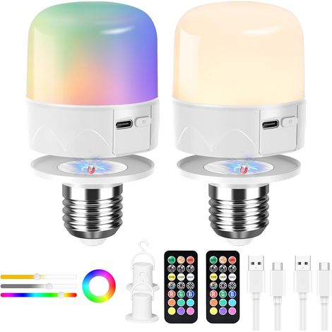 Ampoule Rechargeable avec Telecommande, Ampoule Sans Fil USB-C,Ampoule Led E27 Touch Control Dimmable avec Fonction de Minuterie, Ampoule Secours avec Aimant (1/5)