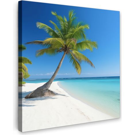 TABLEAU SUR TOILE Plage - Palmier - Tropical - Mer Tableau Chambre Adulte 90x90 cm