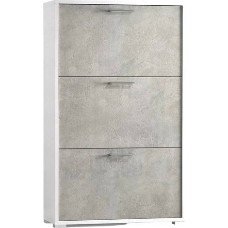 Dmora Scarpiera Iris, Mobile multiuso da ingresso con 3 ante a ribalta, Armadietto portascarpe moderno, 100% Made in Italy, Cm 67x18h112, Bianco e Cemento, con imballo rinforzato